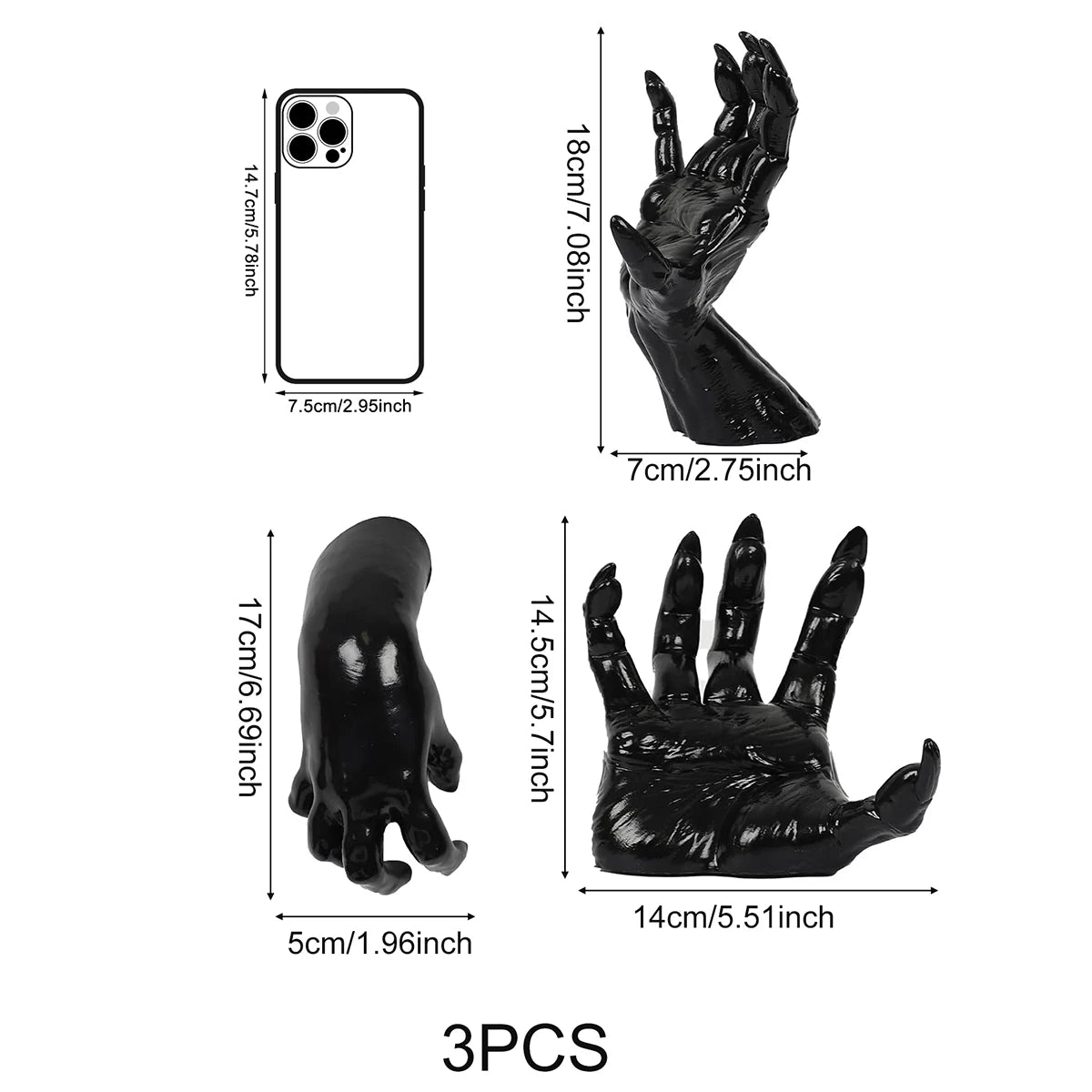Halloween Wall Decor, 3-Pack Plastic Devil Hand Candle Holders , Realistic Gothic Terror Hands（Candles not included）