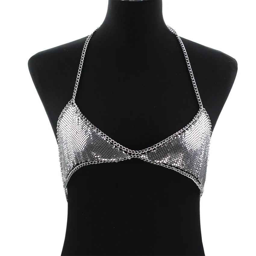 Mesh Sequin Body chain Bra Bikini Chain women Statement Metal bra chain bralette Beach Party Harness body jewelry