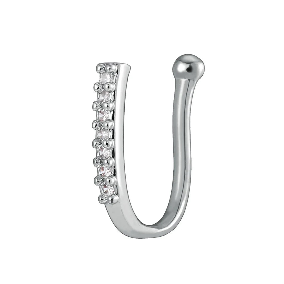Fake Nose Ring Crystal Ear Cuff False Piercing Body Jewelry for Women Teens Golden Silver Color CZ Zircon Cooper Clip Ornaments