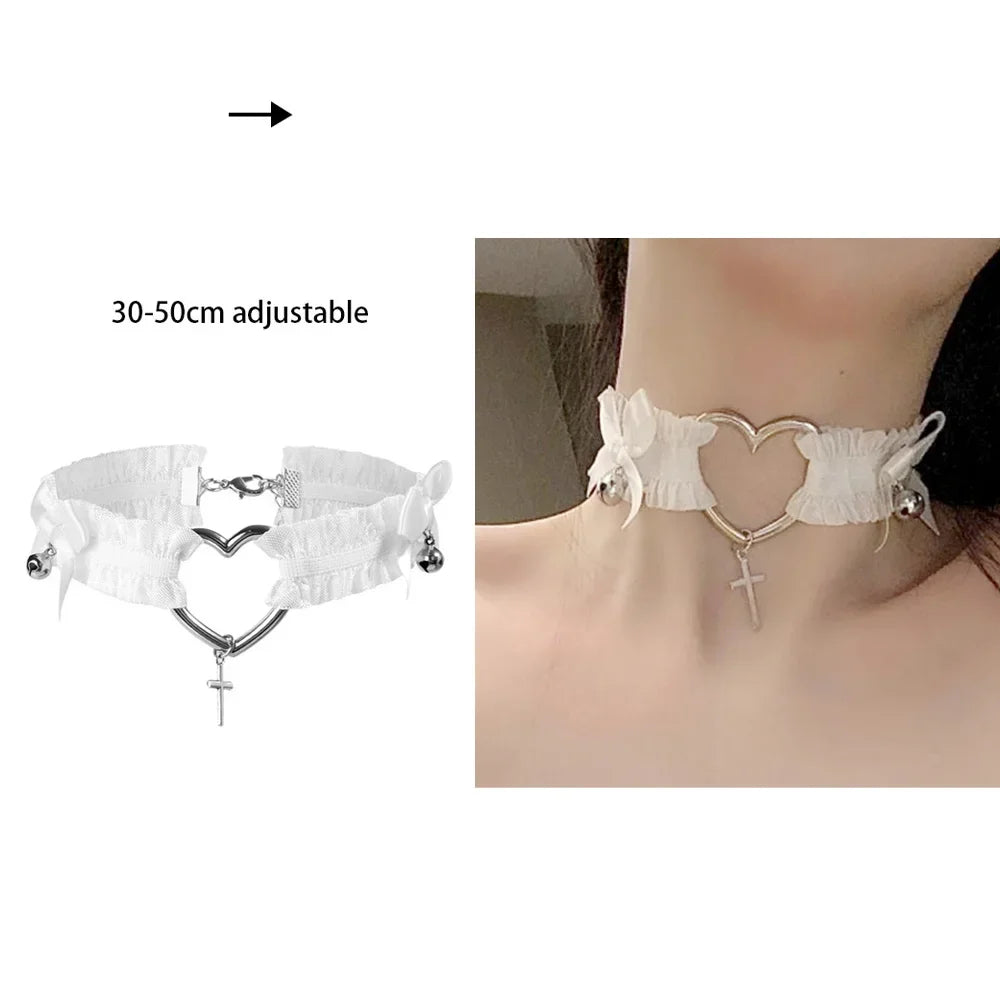 Pink Sexy Trendy Rock Gothic Collar Necklaces Jewelry Gothic Leather Heart Rivets Harajuku Punk Choker Necklace for Women Gift
