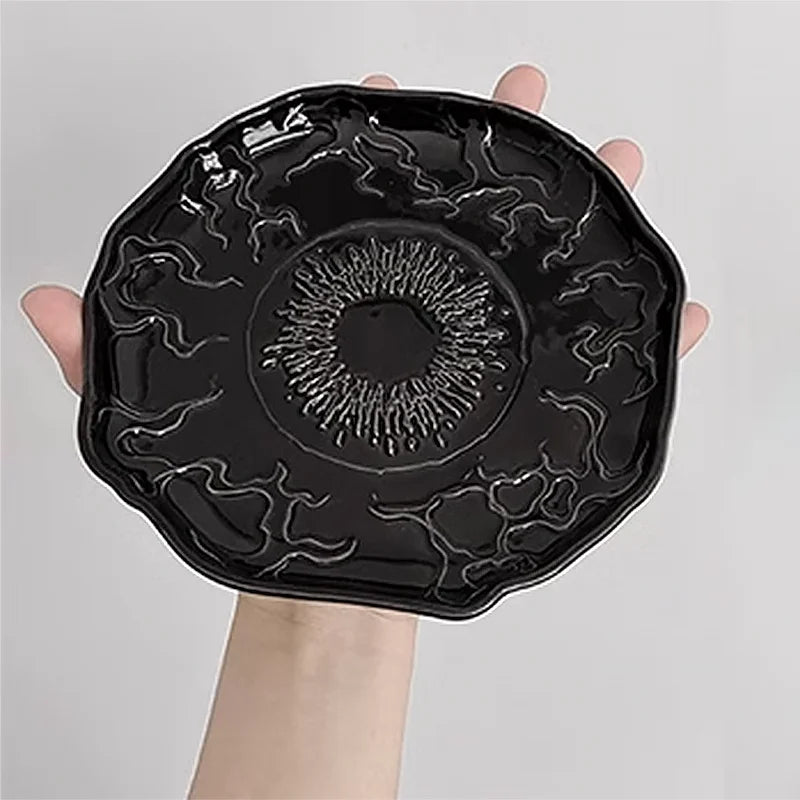 Irregular Ceramic Dinner Plate Black Evil Eye Decorative Dish American Style Gothic Restaurant Tableware Snack Saucer Home Decor