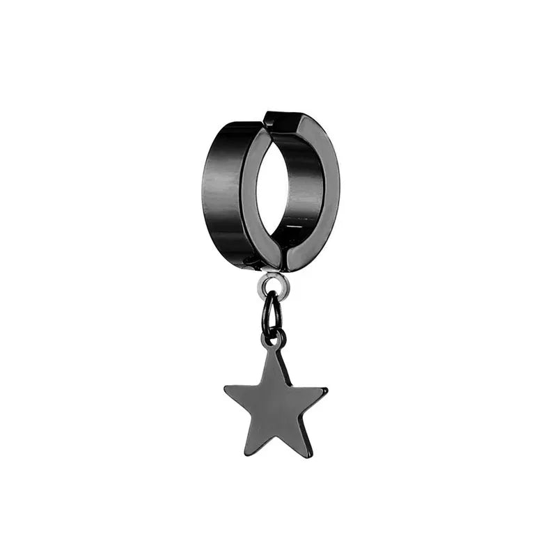 1Pcs Unisex Stainless Steel Punk Man Black Clip on Earrings Geometry Triangle Star Pendant Dangle Earrings Women Gothic Jewelry