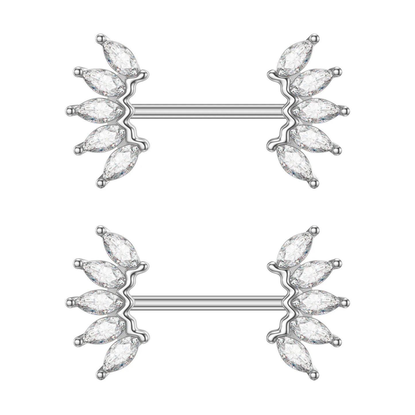 2pcs Cute Nipple Piercings Barbell Stainless Steel Crystal Nipple Shield Cover Heart Flower Nipple Rings Jewelry Body 1.6mm*16mm