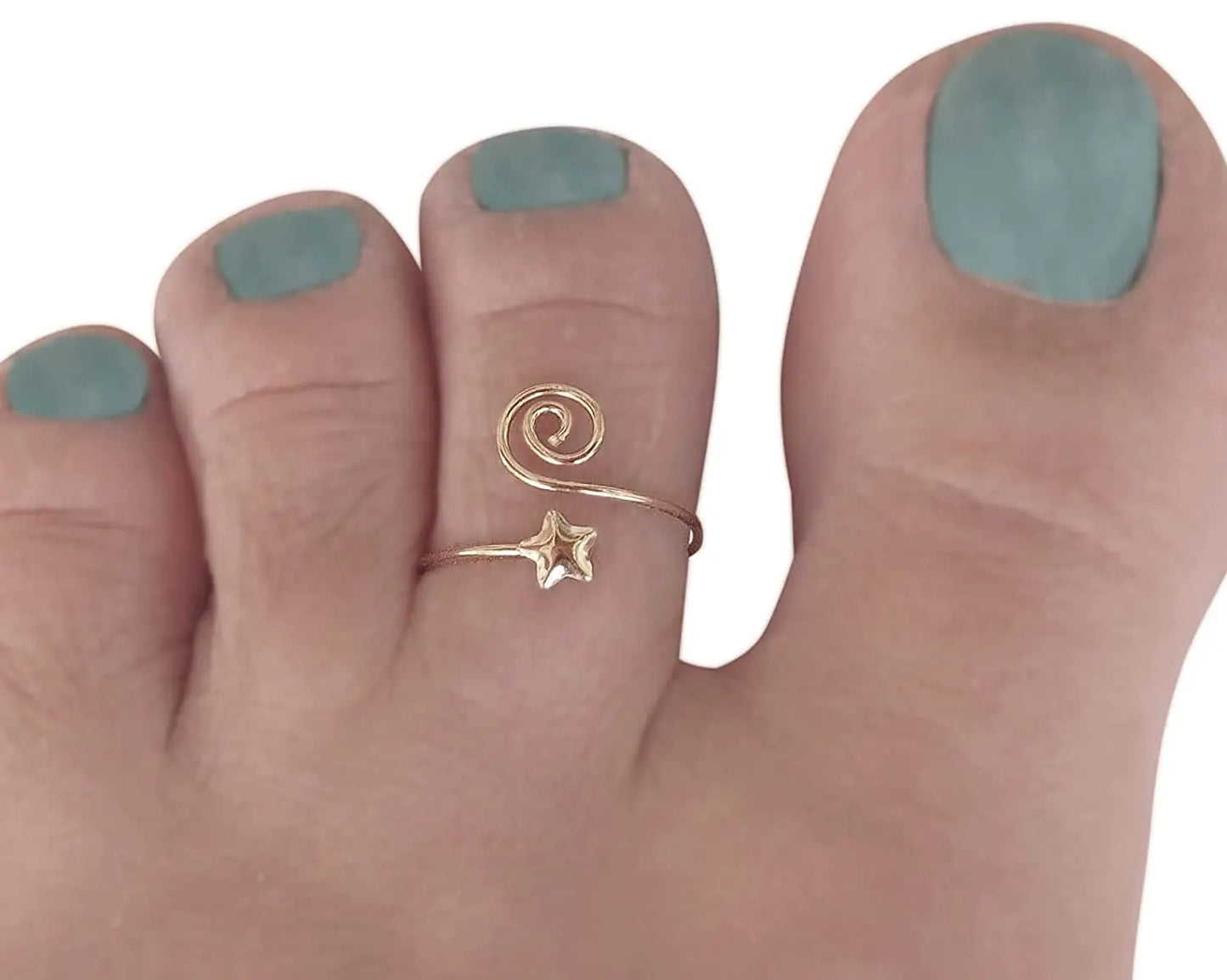 Adjustable Gold Spiral Swirl Star Toe Ring Thin Wrap Wire Karnoz Jewelry Handmade Yellow Gold Plated Over Sterling Silver