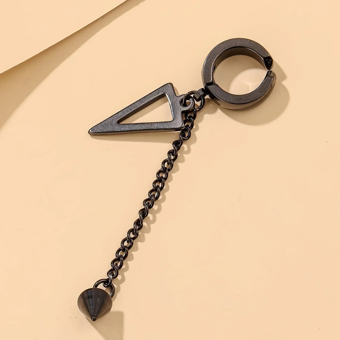 1pc Stylish Punk Unique Design Stainless Steel Geometric Triangle Chain Cone Ear Clips Non-Piercing Earrings for Men Women