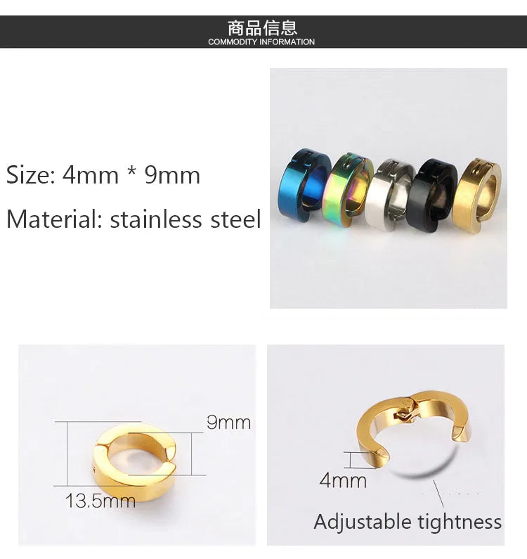1Pcs Unisex Stainless Steel Punk Man Black Clip on Earrings Geometry Triangle Star Pendant Dangle Earrings Women Gothic Jewelry