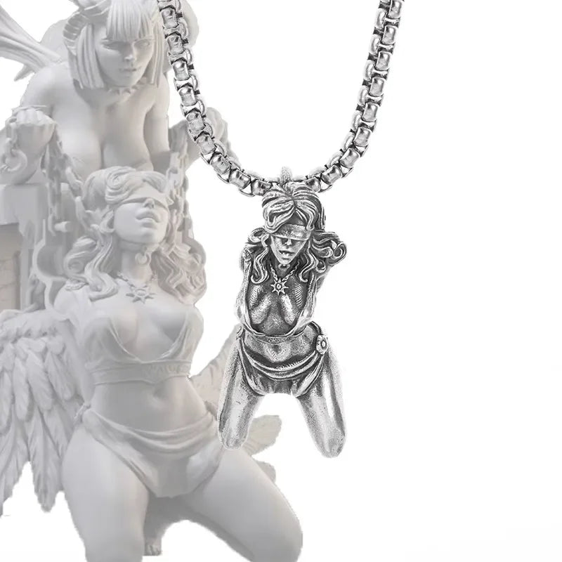 Fashionable and Sexy Female Baseball Player Statue Pendant Necklace Men and Women Hip-Hop Trend Jewelry Couple Gifts