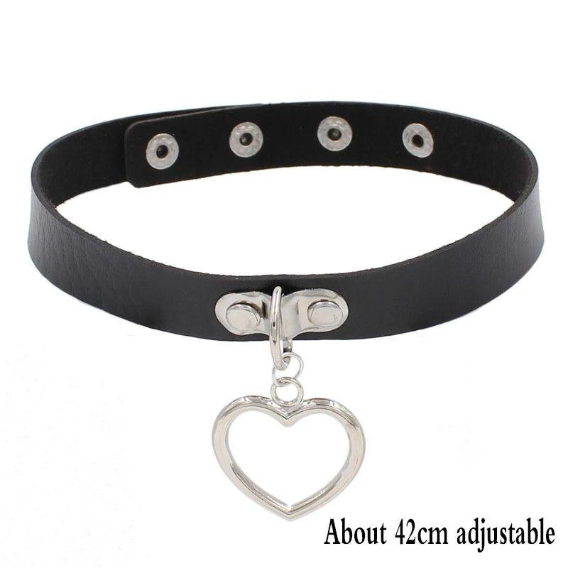 New Sexy Harajuku PU Leather Chain Heart Pendant Necklaces Women Men Punk Neck Gothic Black Pink Choker Necklace Cool Collar