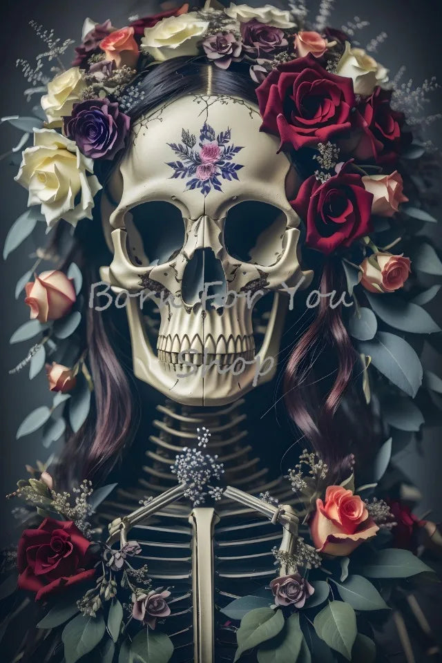 Floral Skulls Portrait Gothic Posters and Prints