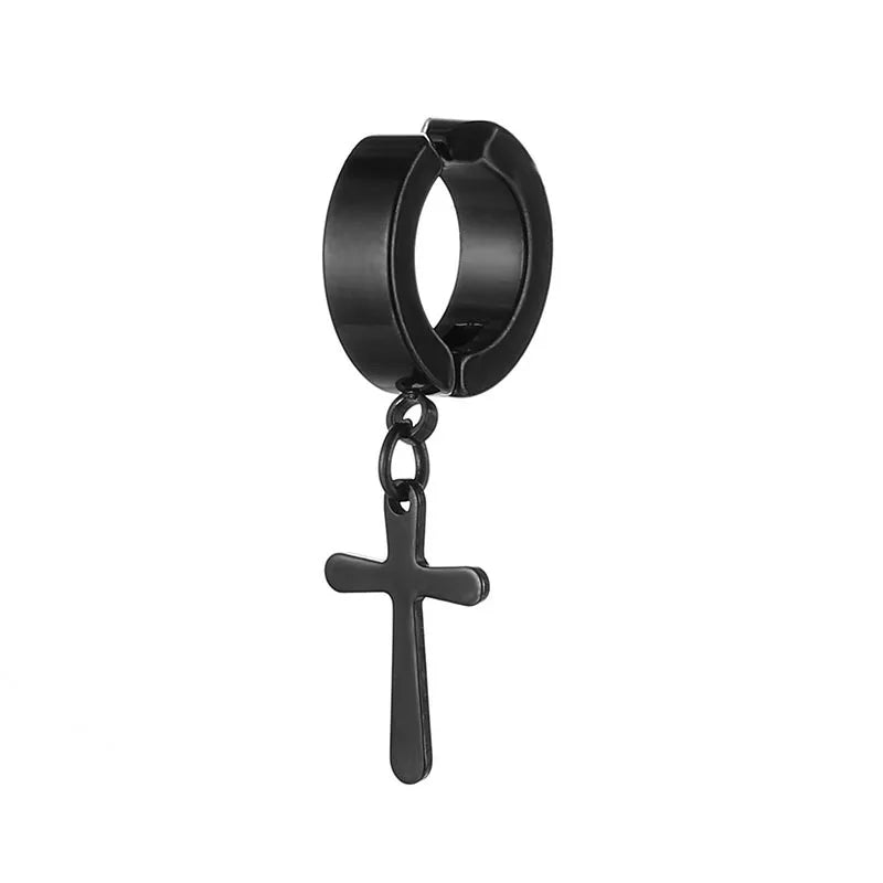 1Pcs Unisex Stainless Steel Punk Man Black Clip on Earrings Geometry Triangle Star Pendant Dangle Earrings Women Gothic Jewelry