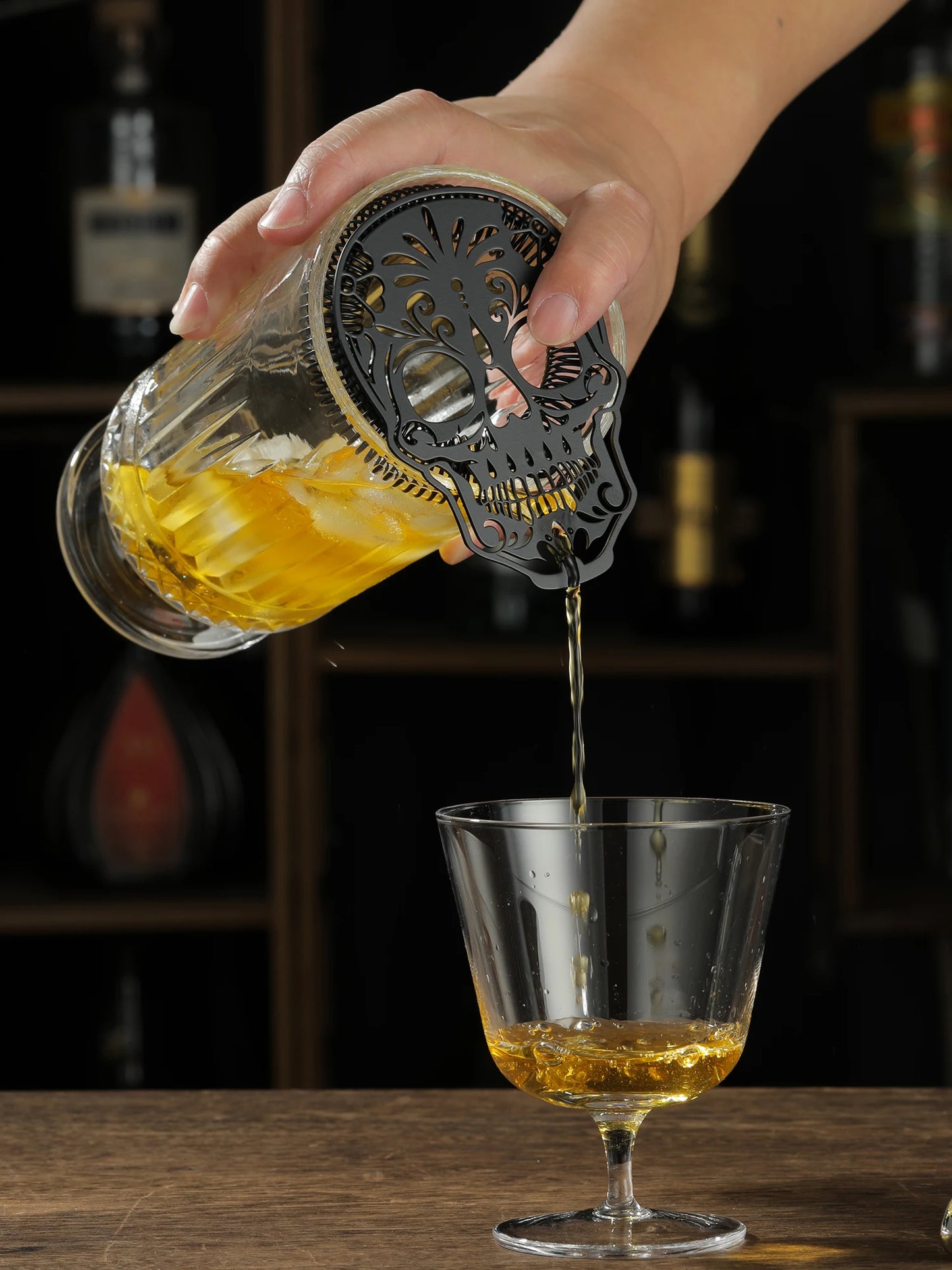 Cocktail Strainer Hawthorne Strainer with Skull Pattern Stainless Steel