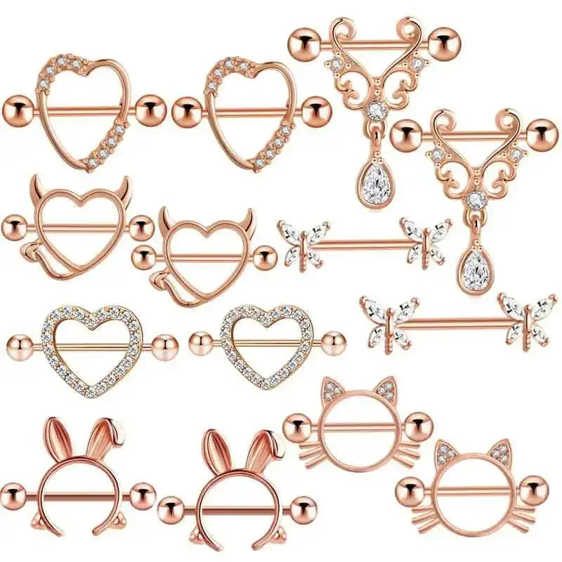 Fashion Stainless Steel Heart Nipple Piercing Set Jewelry Flower Nipple Barbell Pack Crystal Nipple Ring Lot Sexy Body Piercing