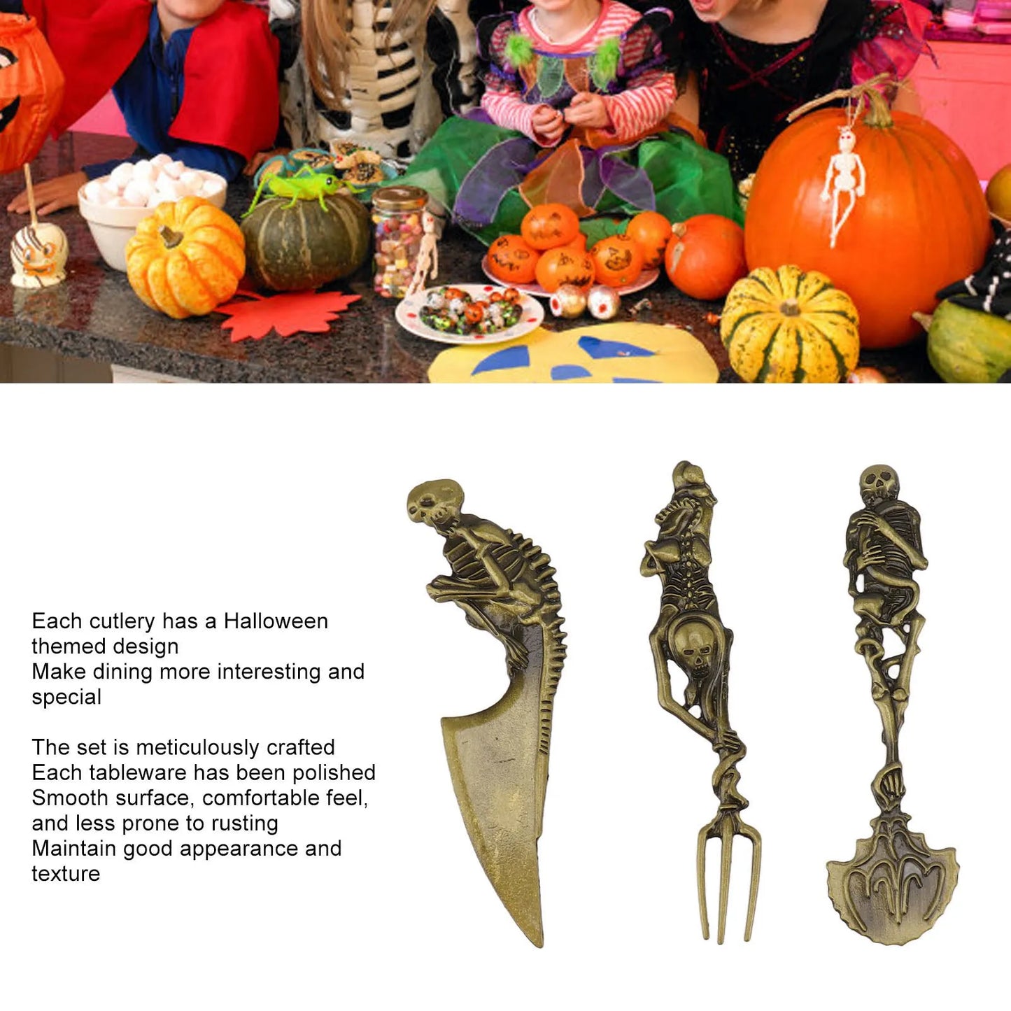 3pcs Halloween Gift Skull Fork/Spoon/Knife Tableware Personality Cutlery Sets Dining Forks Bento Accessories Kitchen Tools