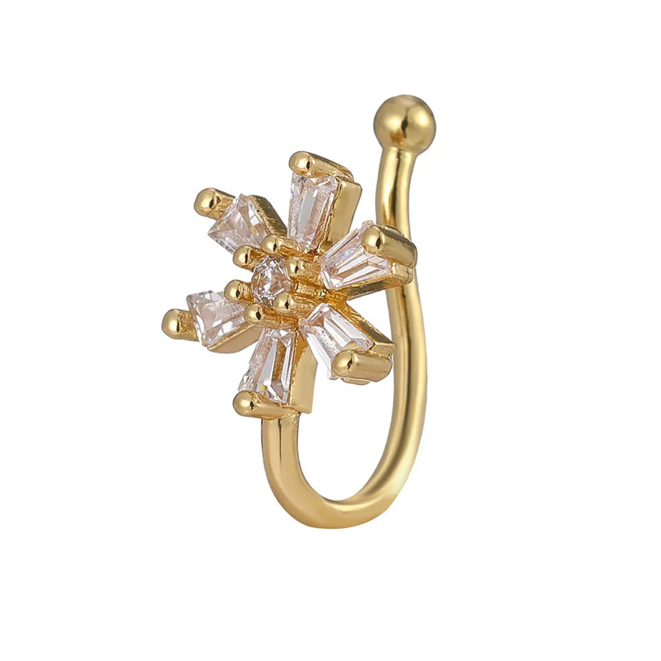 Fake Nose Ring Crystal Ear Cuff False Piercing Body Jewelry for Women Teens Golden Silver Color CZ Zircon Cooper Clip Ornaments