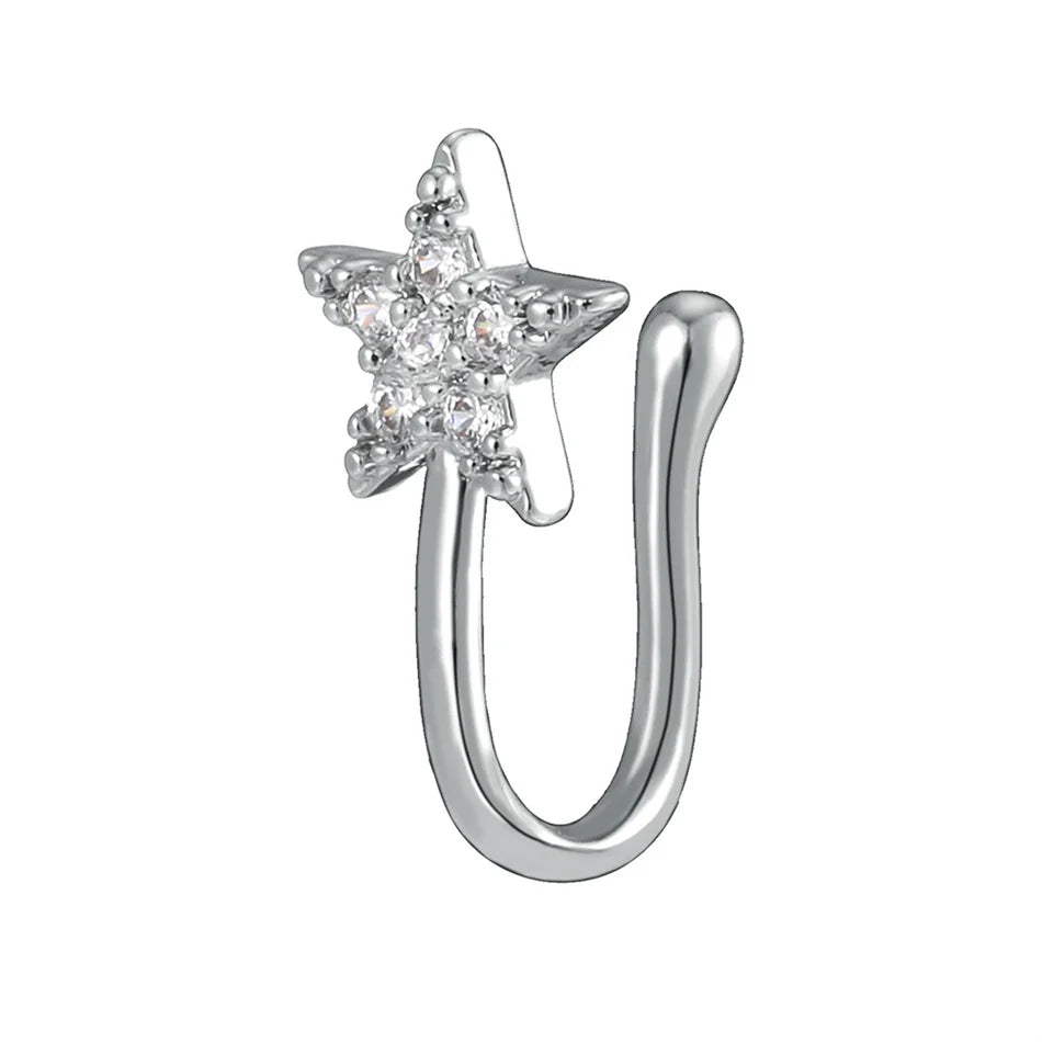 Fake Nose Ring Crystal Ear Cuff False Piercing Body Jewelry for Women Teens Golden Silver Color CZ Zircon Cooper Clip Ornaments