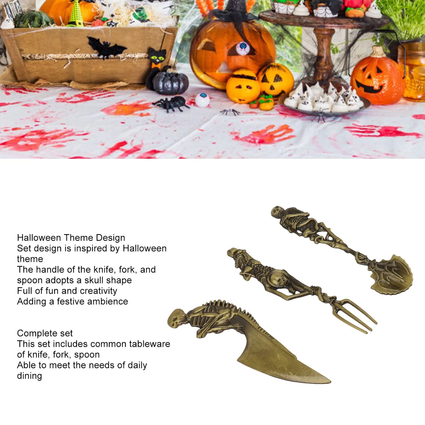 3pcs Halloween Gift Skull Fork/Spoon/Knife Tableware Personality Cutlery Sets Dining Forks Bento Accessories Kitchen Tools