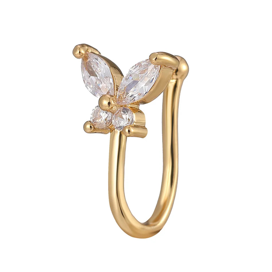 Fake Nose Ring Crystal Ear Cuff False Piercing Body Jewelry for Women Teens Golden Silver Color CZ Zircon Cooper Clip Ornaments
