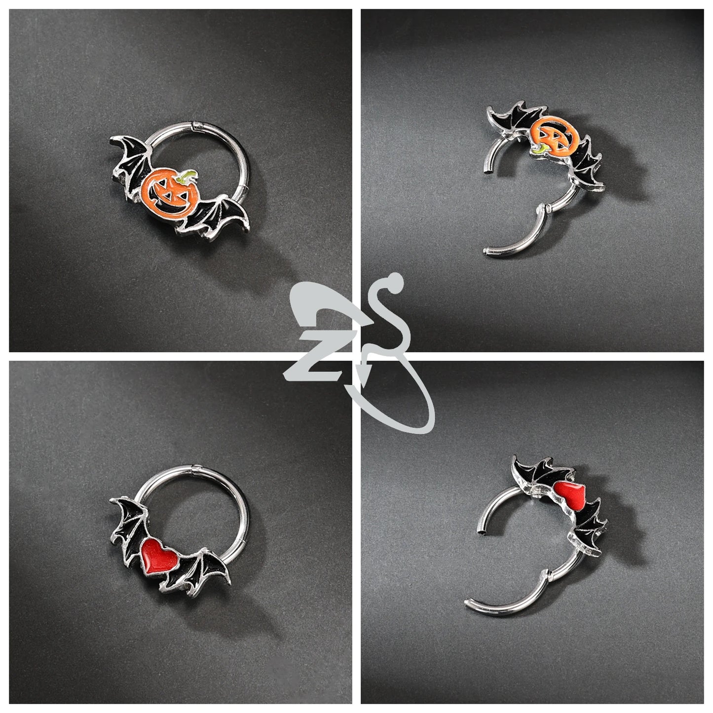 ZS 1 Piece Punk Stainless Steel Nose Ring Men Women Pumpkin Bat Septum Piercings Hallowmas Cartilage Helix Piercing Body Jewelry