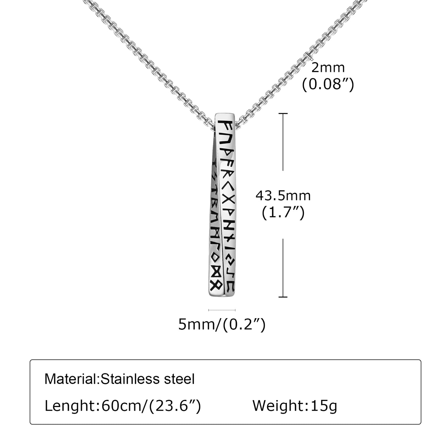 Vnox Viking Rune Necklaces for Men, Vertical 3D Mobius Bar Pendant, Protection Almut Jewelry Collar