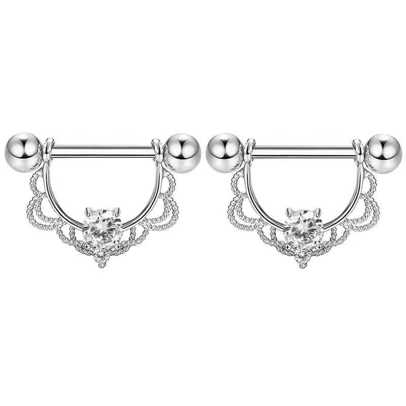 Stainless Steel Crown Nipple Piercing Set Heart Nipple Jewelry Bulk Crystal Nipple Ring Lot Piercing Pezon Body Jewelry Pack