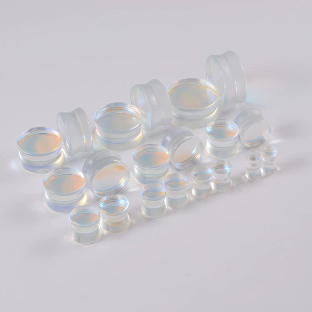 1 Piece Glass Double Flare Solid Ear Plug Expander AB Colorful Flat Ear Gauge Tunnel Body Piercing Jewelry 6mm-25mm