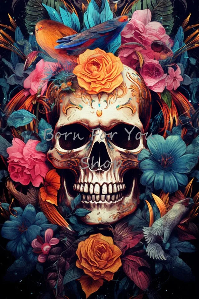 Floral Skulls Portrait Gothic Posters and Prints