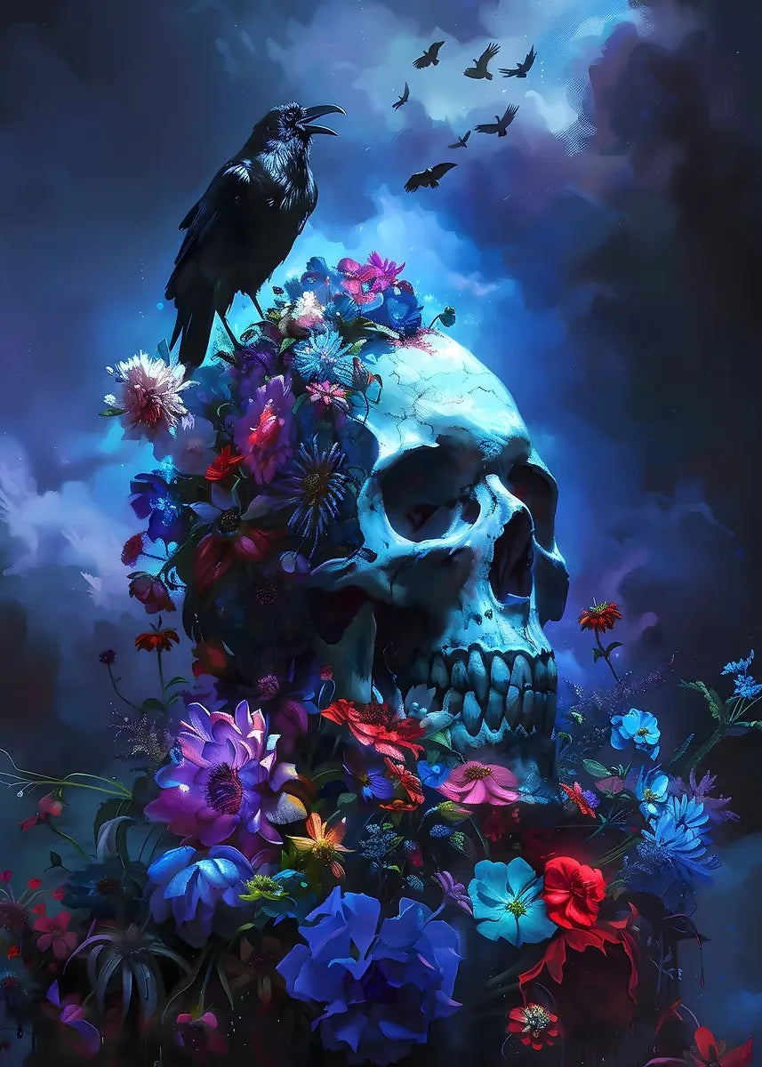 Flower Skull Dark Style Canvas Art Printing Fashion Popular Room Home Decoration Villa Natural Wall Art Printing Decoration Gift