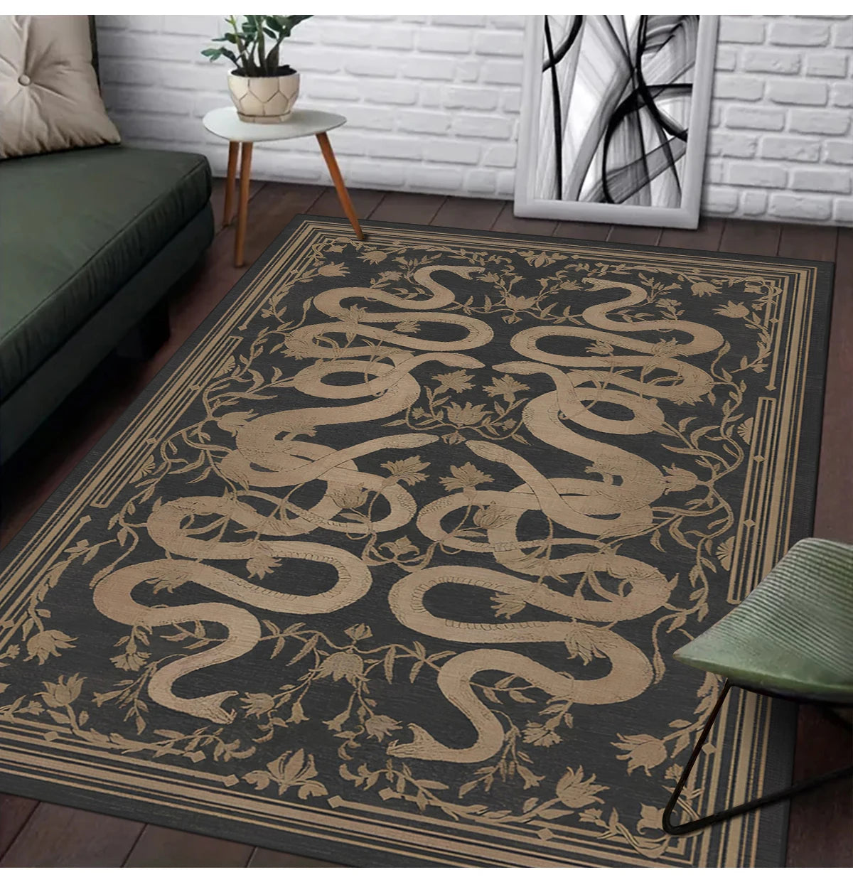 French Retro Style Creative Snake Living Room Carpet Floral Pattern Kitchen Corridor Bedroom Rug Home Decor Easy Care Sofa Rugs