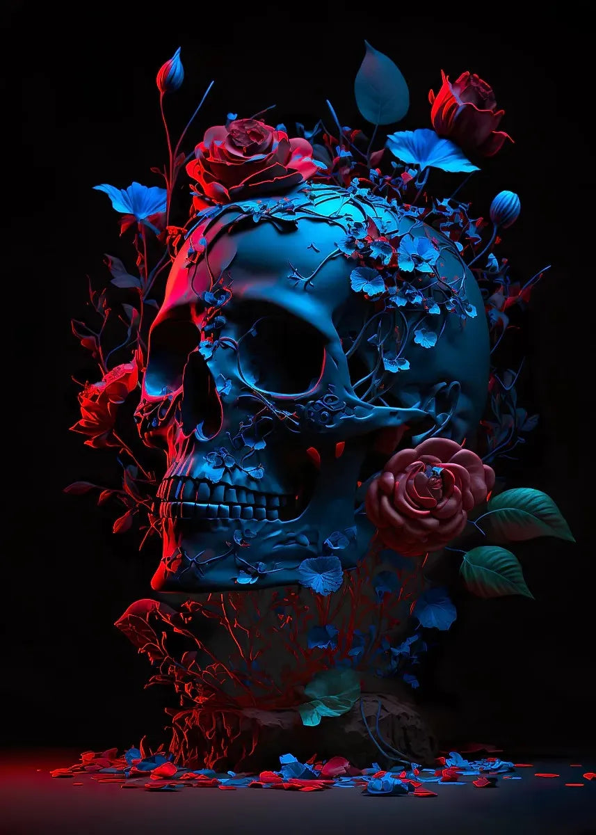 Flower Skull Dark Style Canvas Art Printing Fashion Popular Room Home Decoration Villa Natural Wall Art Printing Decoration Gift