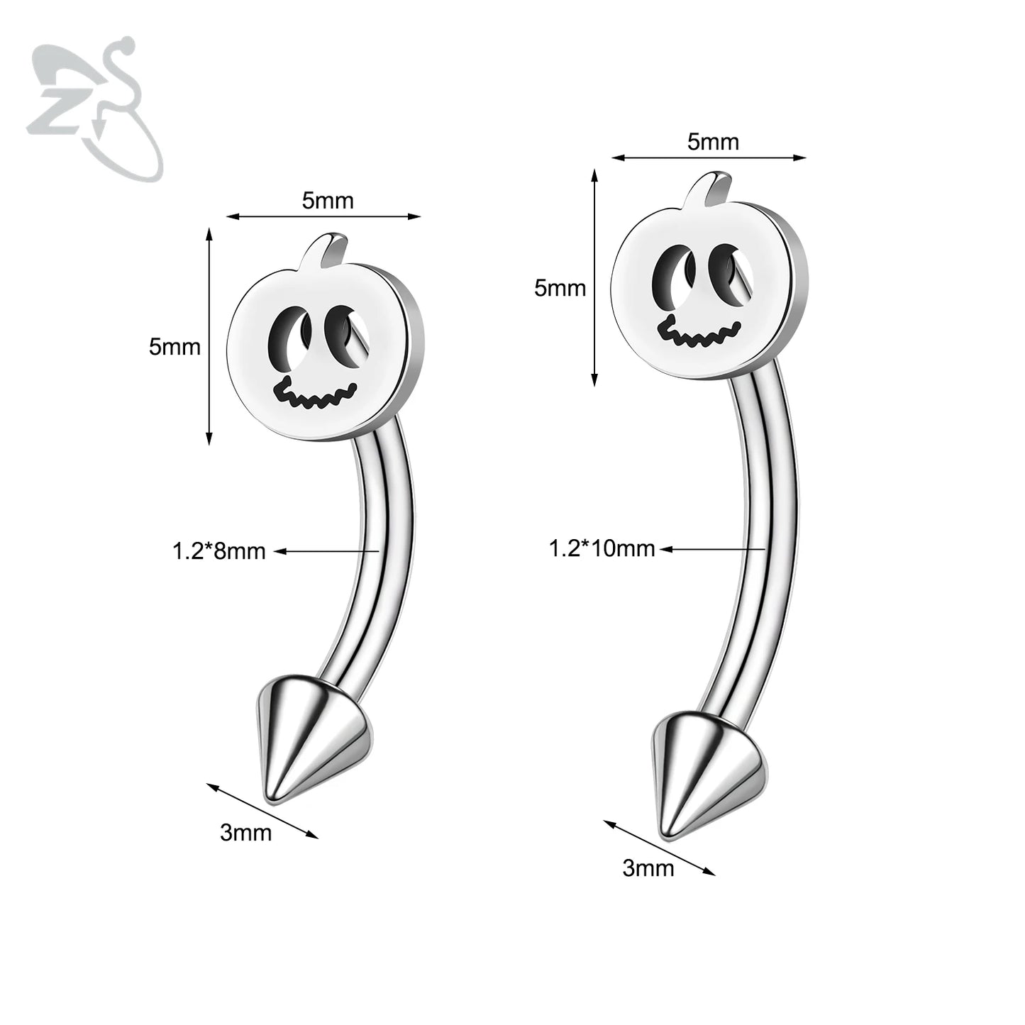 ZS 1 PC Punk 16G Stainelss Steel Eyebrow Piercing Men Pumpkin Ghost Eyebrows Ring Lip Belly Piercings Hallowmas Jewelry 8/10MM