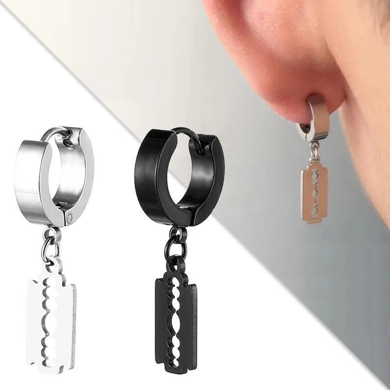 2pc Stainless Steel Cross Hoop Earrings for Men and Women Punk Black Cartilage Earrings Round Street Hip Hop Rock Jewelry Gifts