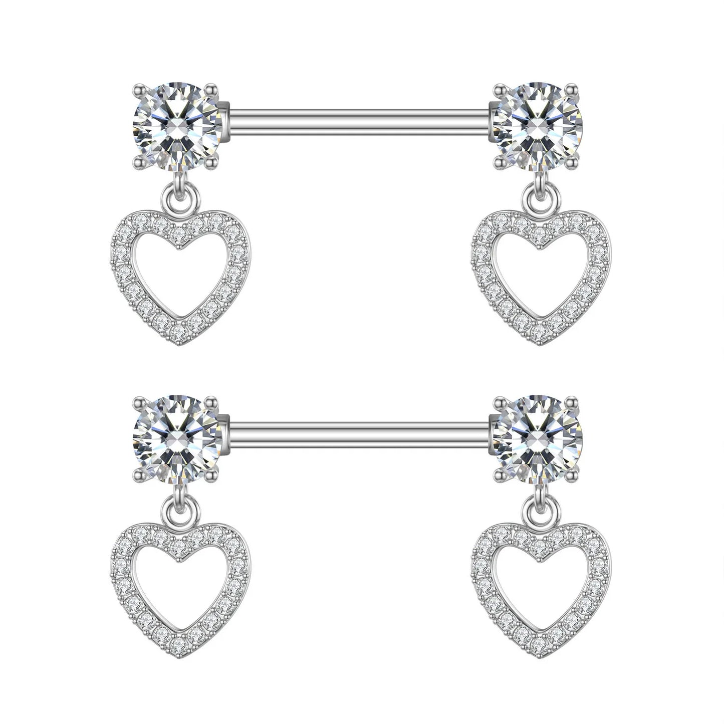 2pcs Cute Nipple Piercings Barbell Stainless Steel Crystal Nipple Shield Cover Heart Flower Nipple Rings Jewelry Body 1.6mm*16mm
