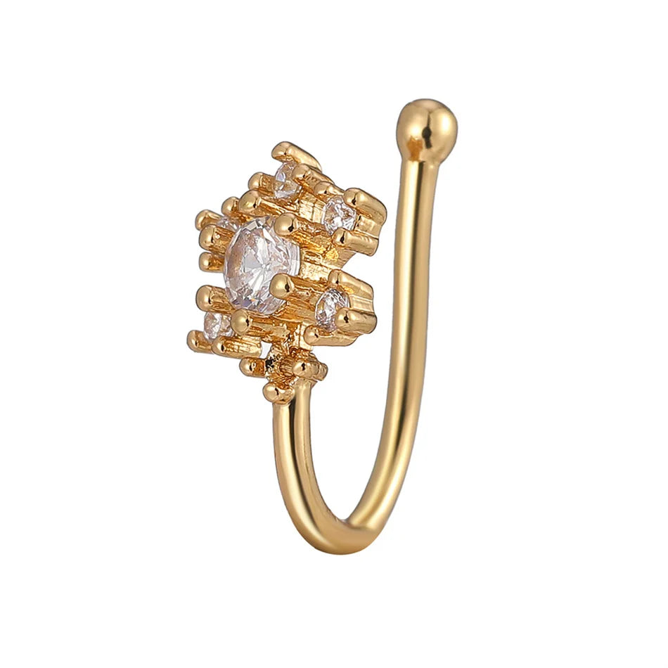 Fake Nose Ring Crystal Ear Cuff False Piercing Body Jewelry for Women Teens Golden Silver Color CZ Zircon Cooper Clip Ornaments