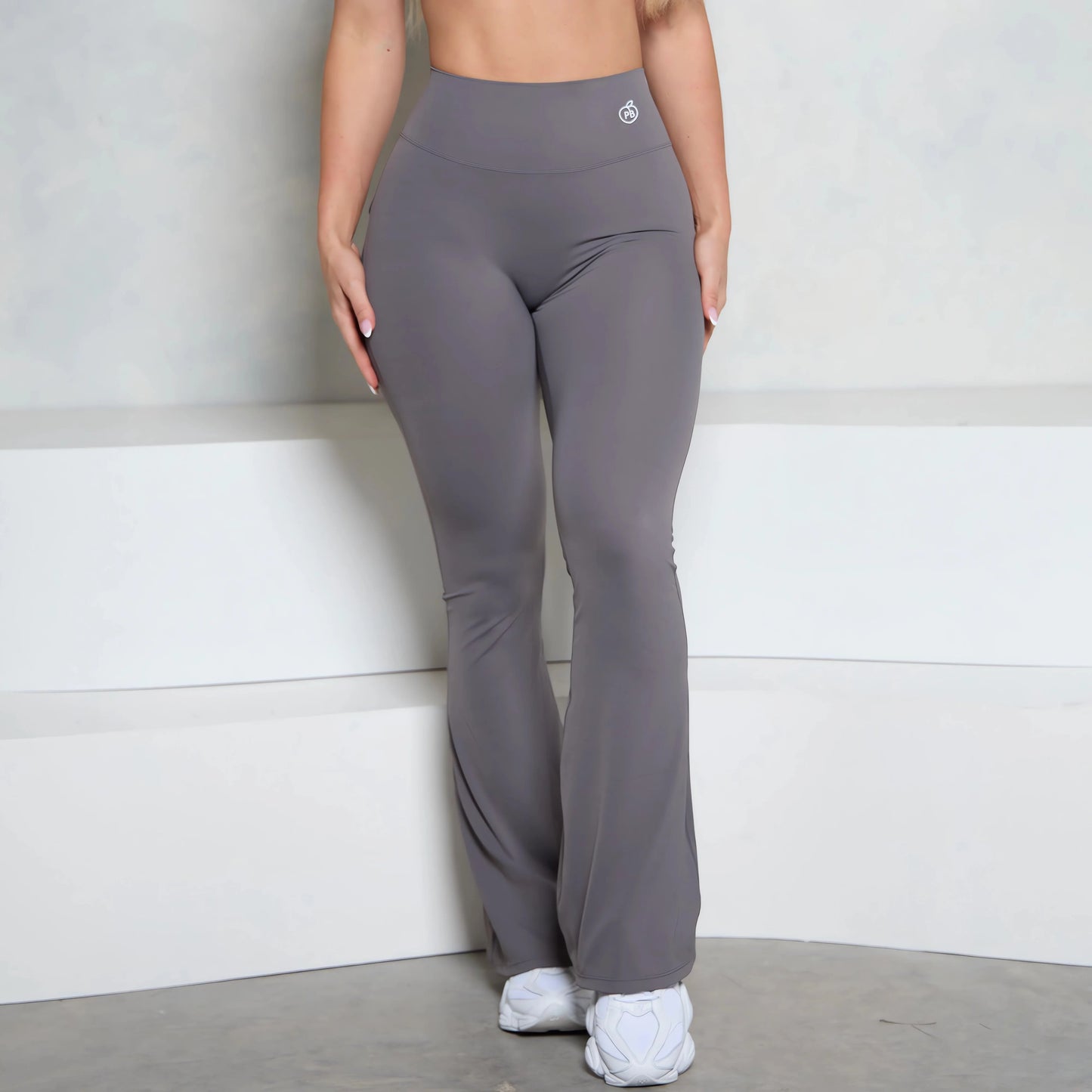 BUM Grey Pocket Flare Scrunch Butt Pants PB Women Tight-Fit Sexy Slim High Waist Pants Push Up Sport Fitness Flare Leggings