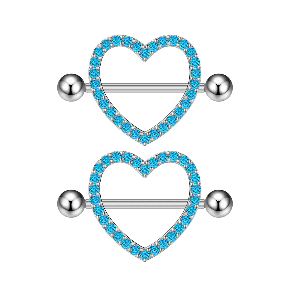 2pcs Cute Nipple Piercings Barbell Stainless Steel Crystal Nipple Shield Cover Heart Flower Nipple Rings Jewelry Body 1.6mm*16mm