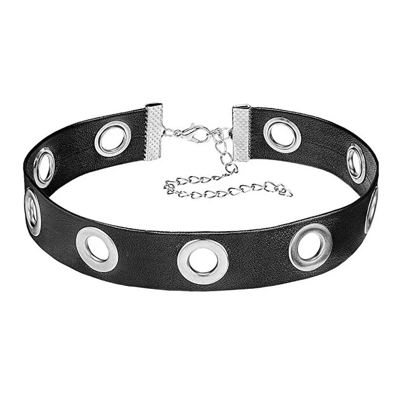 New Sexy Harajuku PU Leather Chain Heart Pendant Necklaces Women Men Punk Neck Gothic Black Pink Choker Necklace Cool Collar