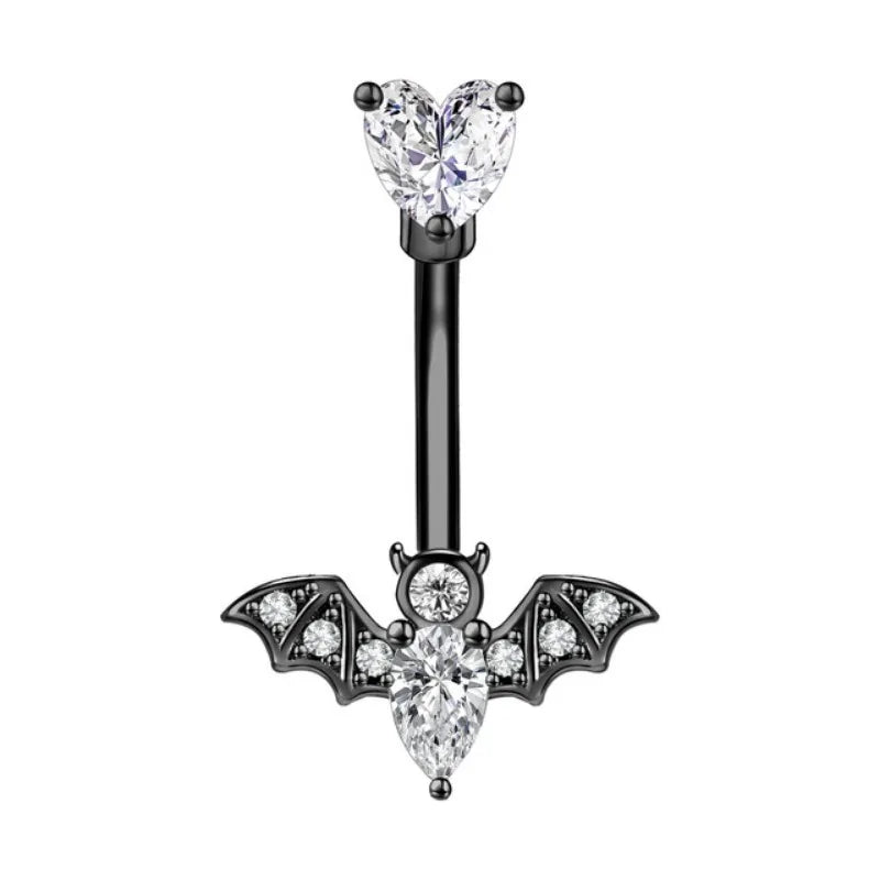 New stainless steel bat belly button ring, personalized snake shaped belly button buckle, fashionable skull piercing accessory