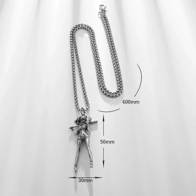 Fashionable and Sexy Female Baseball Player Statue Pendant Necklace Men and Women Hip-Hop Trend Jewelry Couple Gifts