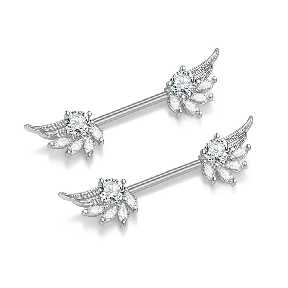 2pcs 316L Steel Maple Leaf Nipple Rings Barbell Butterfly Wing Shield Piercing for Women Girls Sexy Nipple Piercing Body Jewelry
