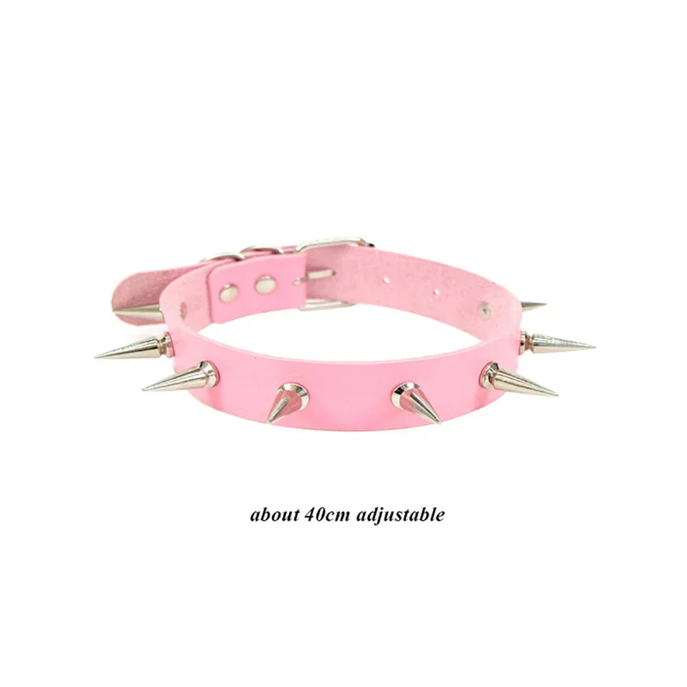 Pink Sexy Trendy Rock Gothic Collar Necklaces Jewelry Gothic Leather Heart Rivets Harajuku Punk Choker Necklace for Women Gift