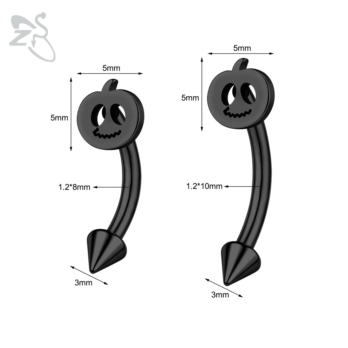 ZS 1 PC Punk 16G Stainelss Steel Eyebrow Piercing Men Pumpkin Ghost Eyebrows Ring Lip Belly Piercings Hallowmas Jewelry 8/10MM