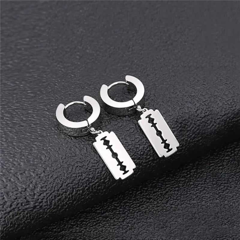 2pc Stainless Steel Cross Hoop Earrings for Men and Women Punk Black Cartilage Earrings Round Street Hip Hop Rock Jewelry Gifts