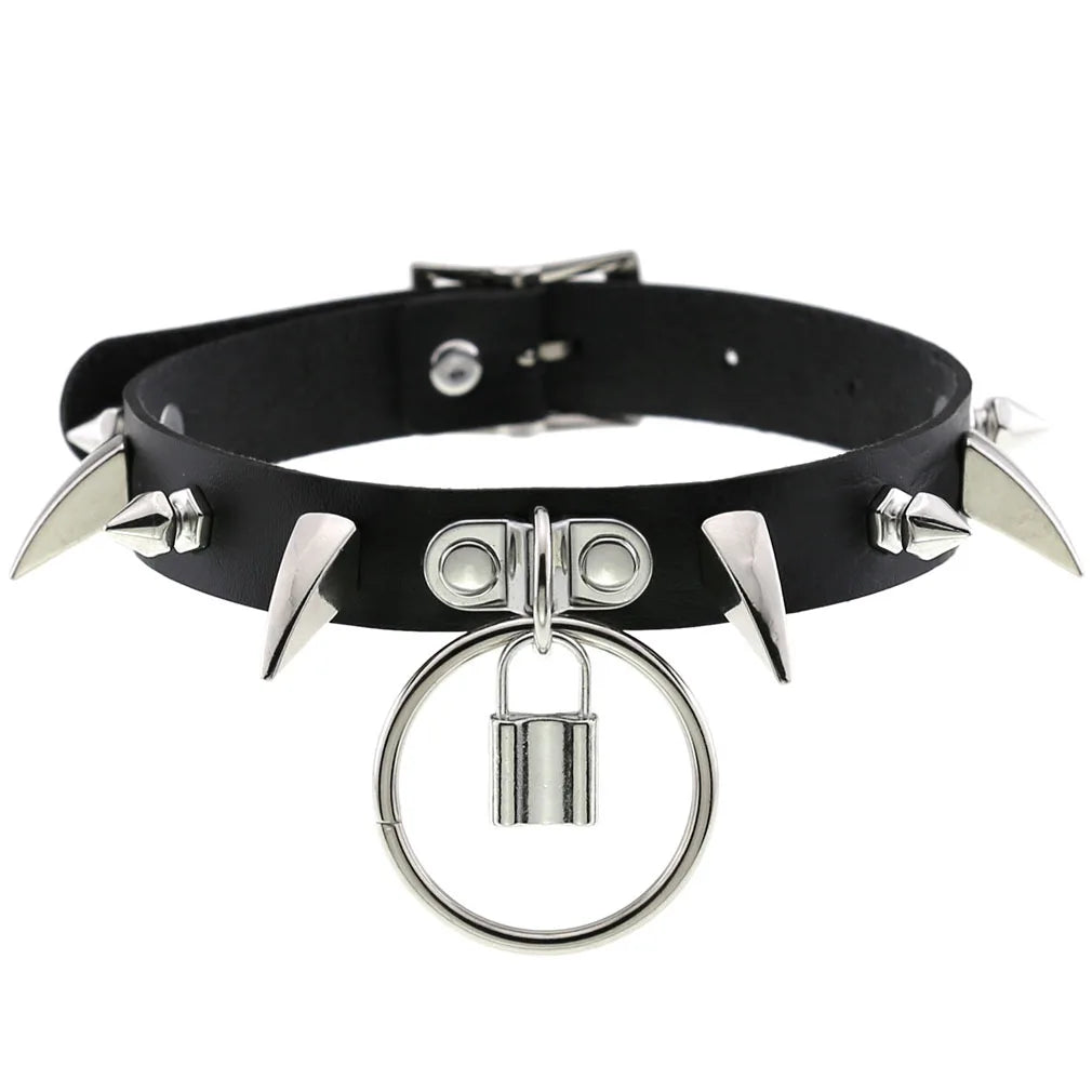 Leather Spiked Choker Punk Collar Women Men Rivets Studded Chocker Chunky Necklace Goth Jewelry Metal Gothic Emo Accessories