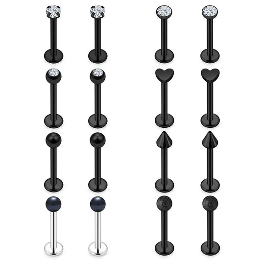 1-16pcs 16G Stainless Steel Lip Rings Studs Medusa Labret Monroe Tragus Helix Cartilage Forward Earrings Piercing Jewelry Black