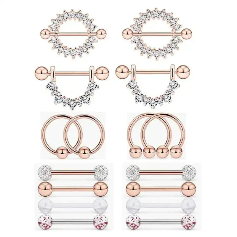Fashion Stainless Steel Heart Nipple Piercing Set Jewelry Flower Nipple Barbell Pack Crystal Nipple Ring Lot Sexy Body Piercing