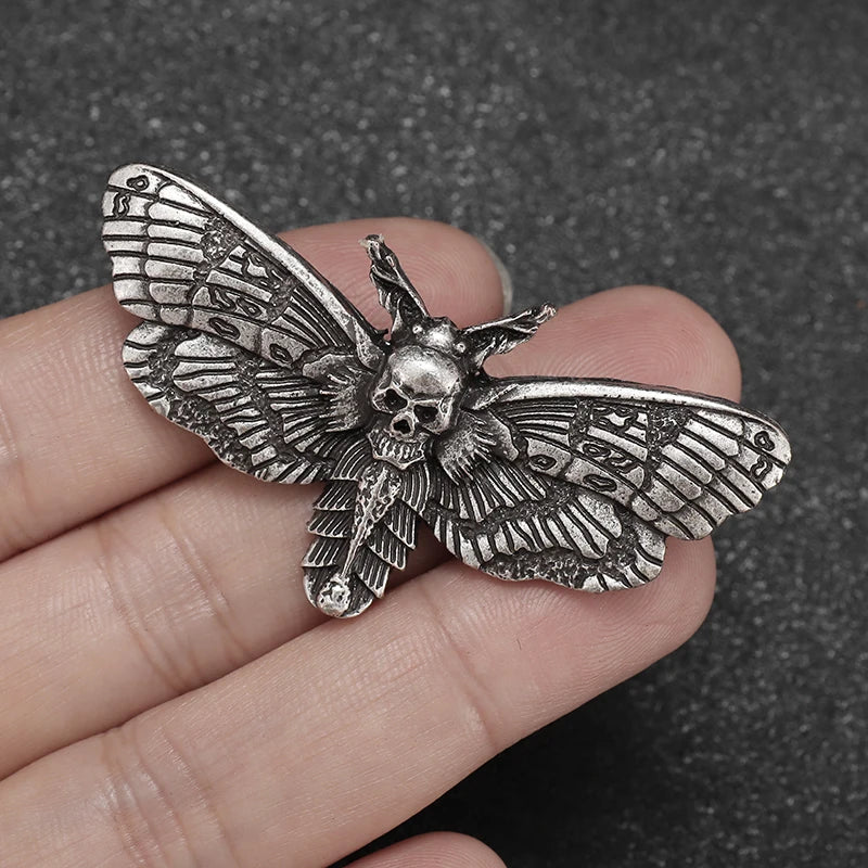 Vintage Gothic Death Skull Moth Brooch for Men Clothing Pin Fashion Hip Hop Rock Accessory Gift