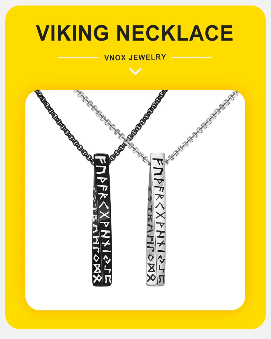 Vnox Viking Rune Necklaces for Men, Vertical 3D Mobius Bar Pendant, Protection Almut Jewelry Collar