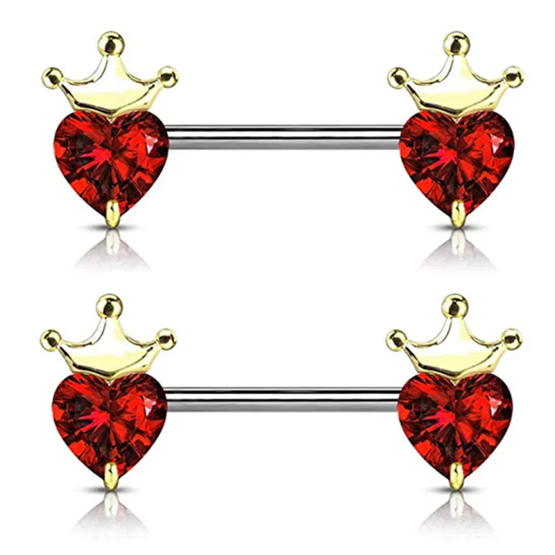 Stainless Steel Crown Nipple Piercing Set Heart Nipple Jewelry Bulk Crystal Nipple Ring Lot Piercing Pezon Body Jewelry Pack
