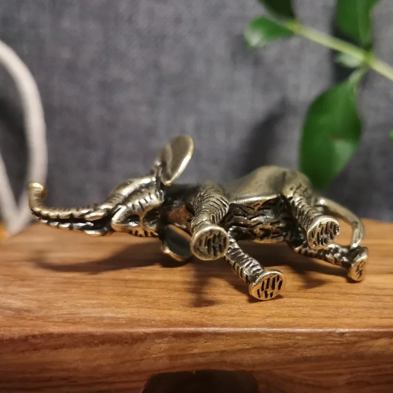 Antique Brass Elephant Tea Pet Miniature Simulation Animal Ornaments Collection Crafts Home Desktop Decorations
