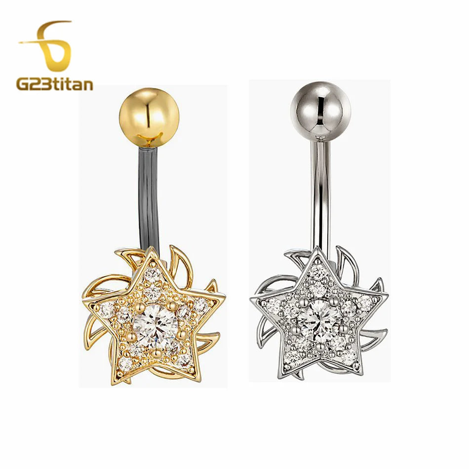 Cute Rotatable Star Windmill Belly Ring Hypoallergenic 14G Titanium Navel Piercing Bar Jewelry Couple Sexy Flirting Accessories